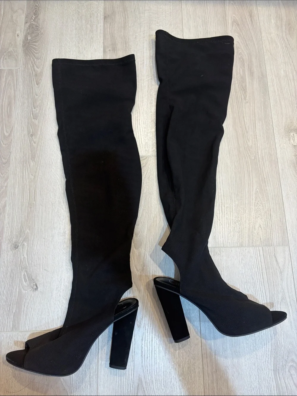 Black Peep-Toe Over-the-Knee Heel Boots